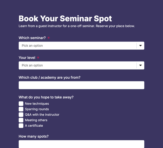 Martial Arts Seminar Registration Form