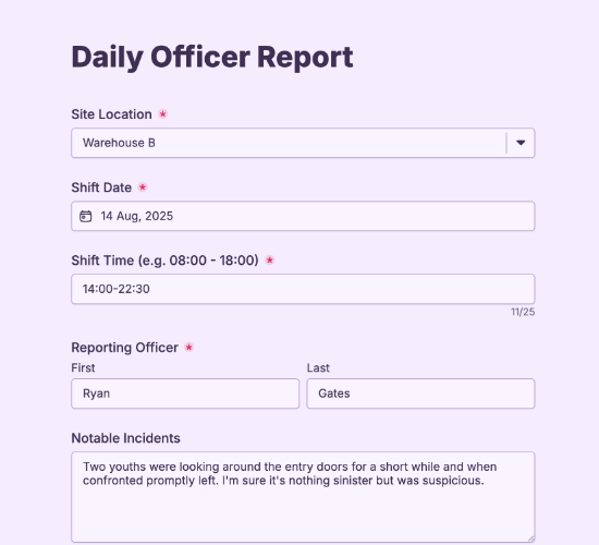Daily Security Officer Report Form
