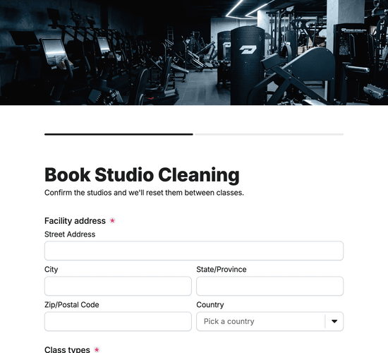 Studio & Class Space Cleaning Booking Form