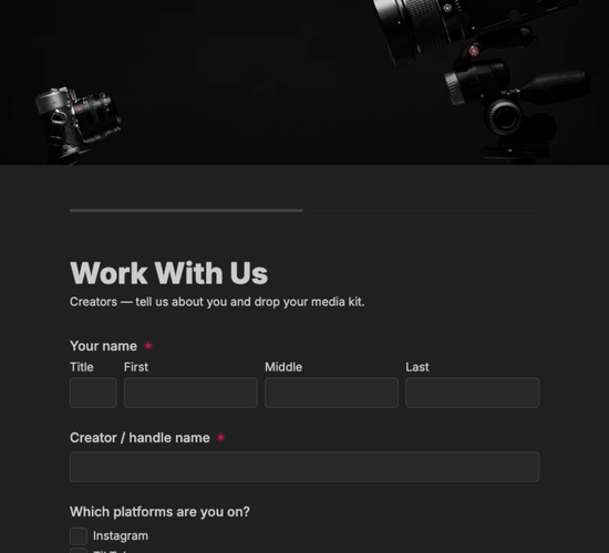 Influencer Application & Media Kit Form