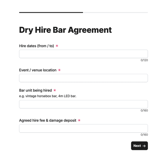 Dry Hire Bar Agreement Form