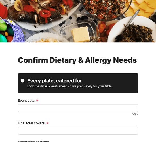 Dietary, Allergen & Guest Preference Confirmation Form