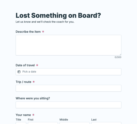 Coach Lost Property Form