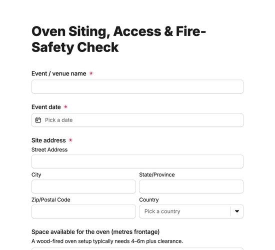 Pizza Oven Siting, Access & Fire-Safety Check Form