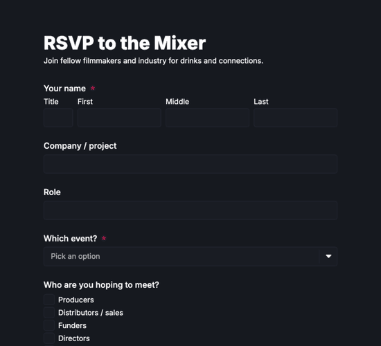 Industry Networking Event RSVP Form