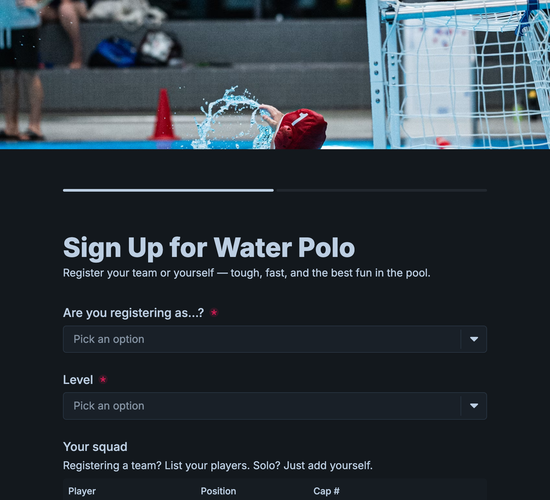 Water Polo Team Registration Form