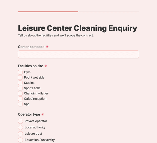 Leisure Center Cleaning Contract Enquiry Form
