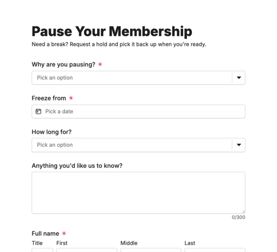 Membership Freeze & Hold Request Form