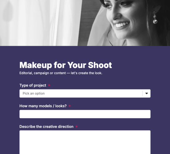 Editorial Photoshoot Makeup Inquiry Form