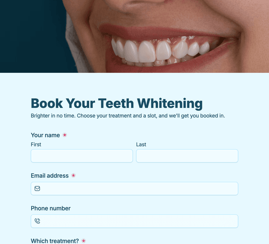 Teeth Whitening Booking Form