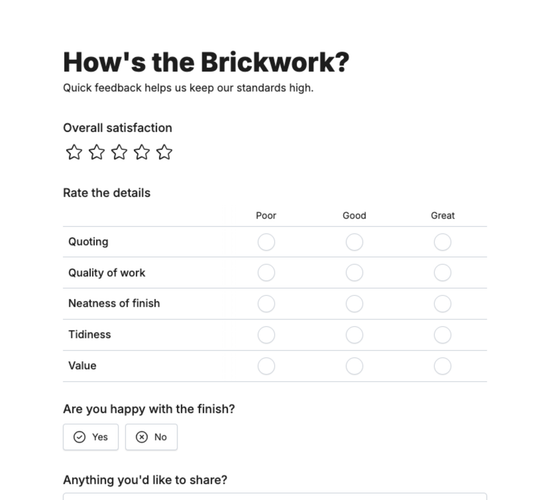 Bricklaying Feedback Form