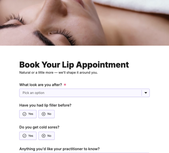 Lip Filler Booking Form