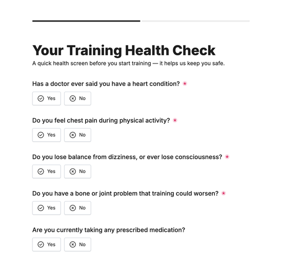 Martial Arts Health & Medical Questionnaire (PAR-Q) Form