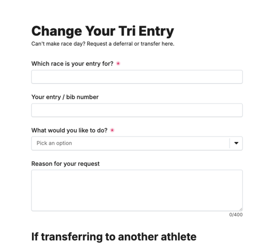 Triathlon Race Entry Deferral & Transfer Request Form