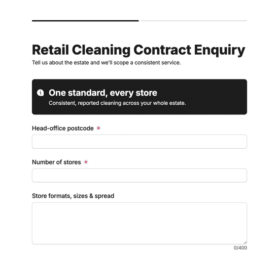 Retail Cleaning Contract Enquiry Form