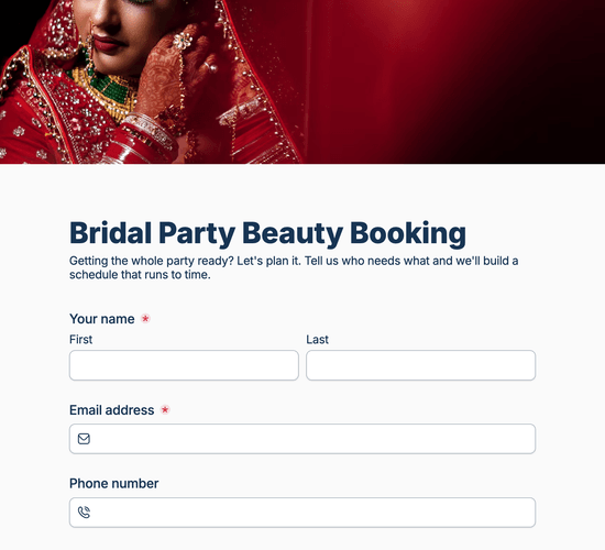 Bridal Party Beauty Booking Form
