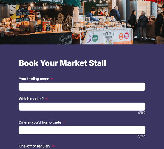 Market Stall Trader Booking Form