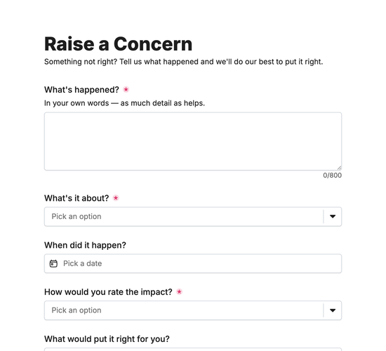 Swim Lesson & Pool Complaint Form