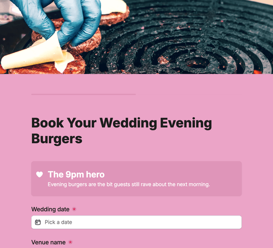 Wedding Evening Burger Service Booking Form