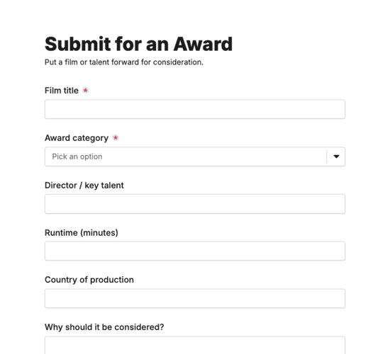Festival Awards Nomination Submission Form