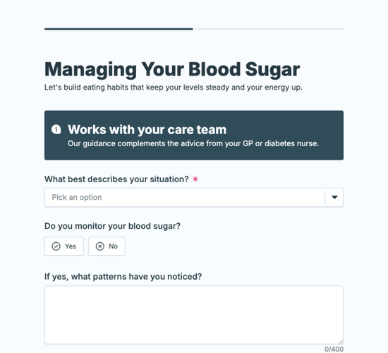 Diabetes & Blood Sugar Nutrition Intake Form