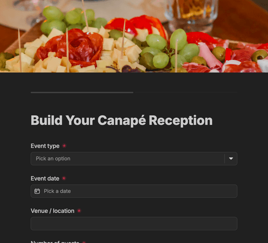Canapé Reception Package Selection Form