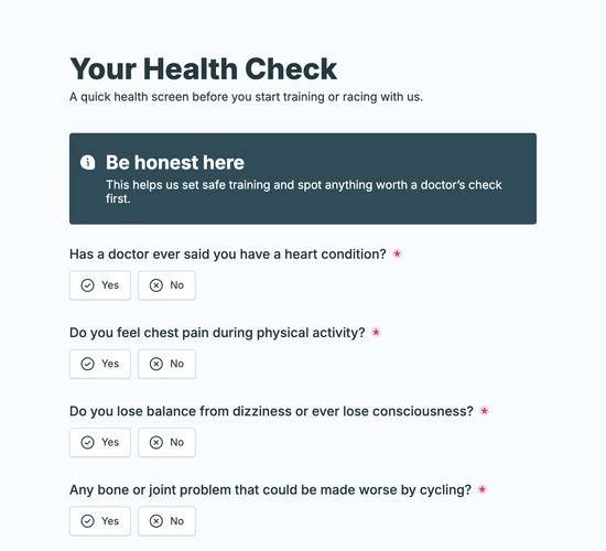 Cyclist Health & Readiness (PAR-Q) Form