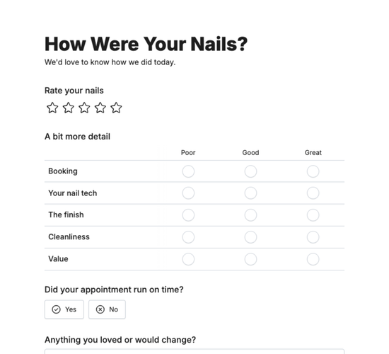 Nail Salon Feedback Form