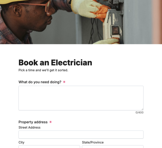 Electrician Callout Booking Form