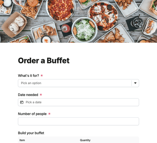 Buffet & Finger Food Order Form