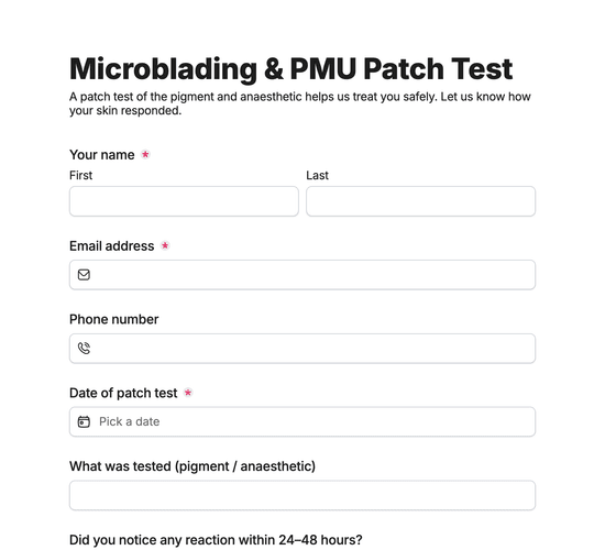 Microblading & PMU Patch Test Consent Form