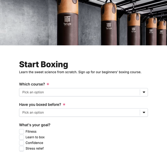 Boxing Beginners Course Registration Form