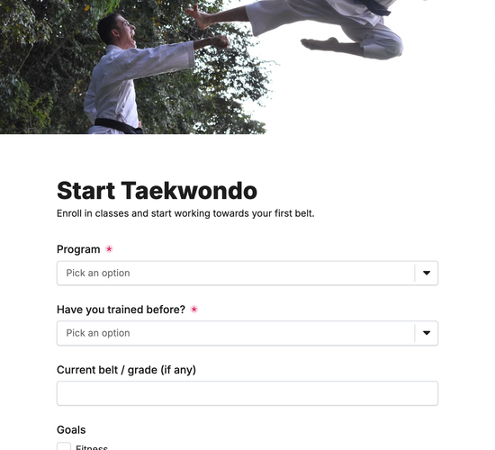 Taekwondo Class Enrollment Form