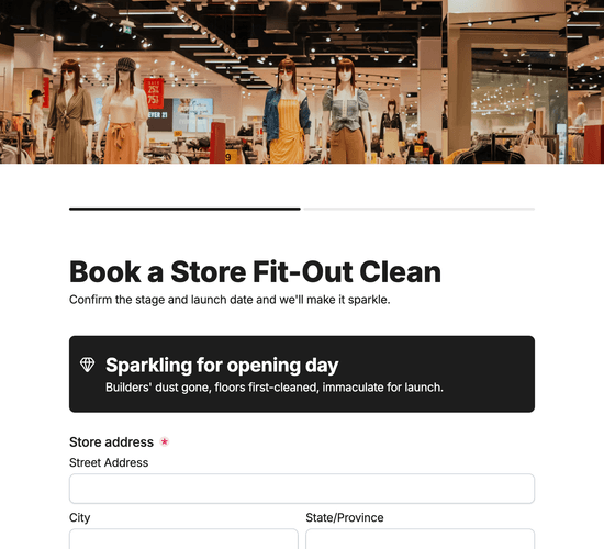 Store Opening & Fit-Out Clean Booking Form