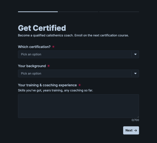 Calisthenics Coach Certification Enrollment Form