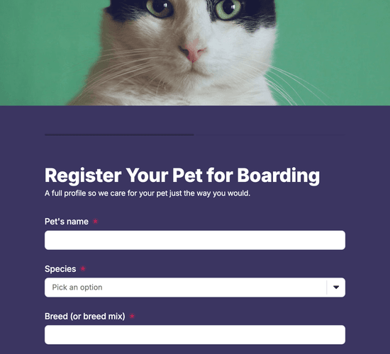 Boarding Registration & Pet Details Form