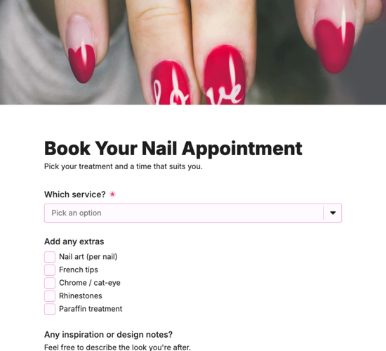 Nail Appointment Booking Form