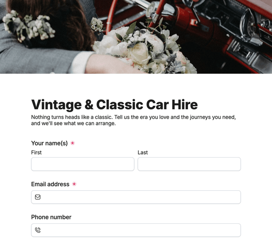 Vintage & Classic Car Hire Form