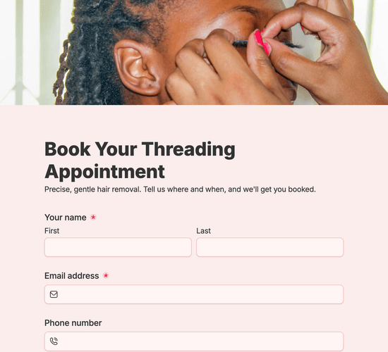 Threading Appointment Booking Form