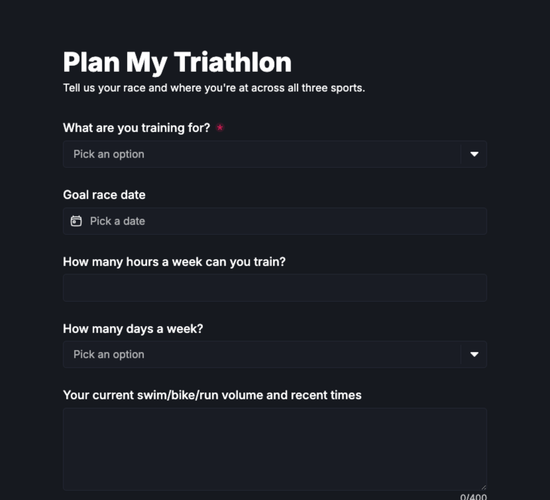 Triathlon Training Plan Request Form