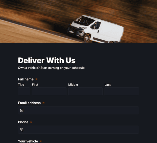 Courier Driver Application Form