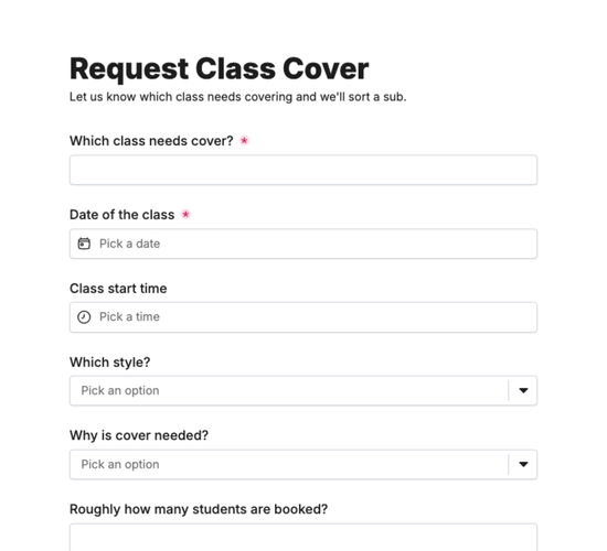 Class Cover & Substitute Teacher Request Form