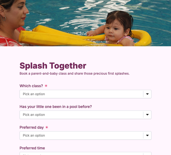 Baby & Toddler Swim Class Booking Form