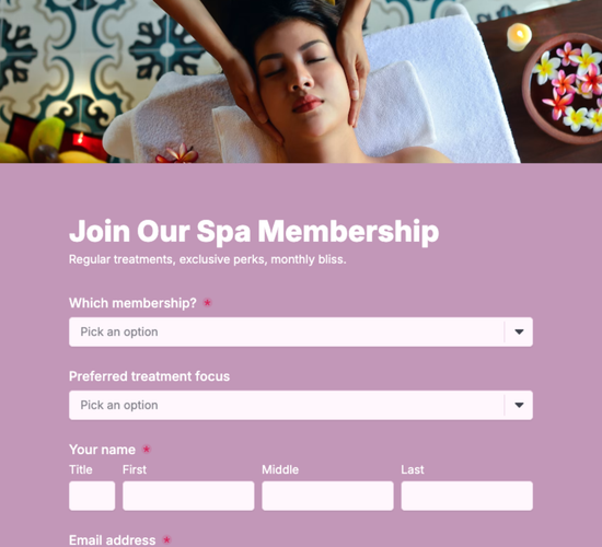Spa Membership Signup Form