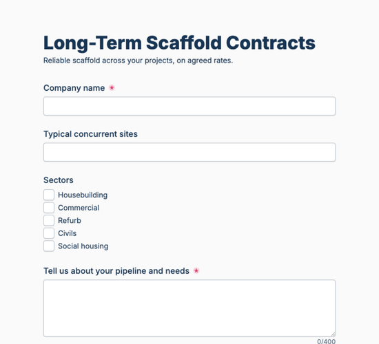 Long Term Scaffold Contract Inquiry Form