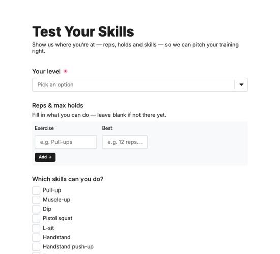 Calisthenics Skills Assessment Form