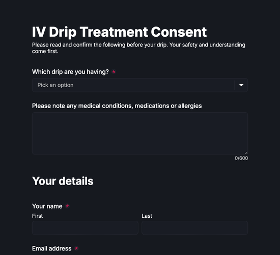 IV Drip Treatment Consent Form