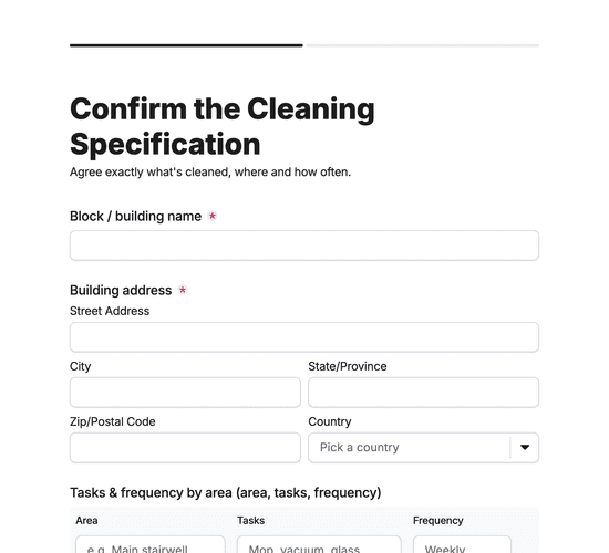 Communal Cleaning Specification & Schedule Confirmation Form
