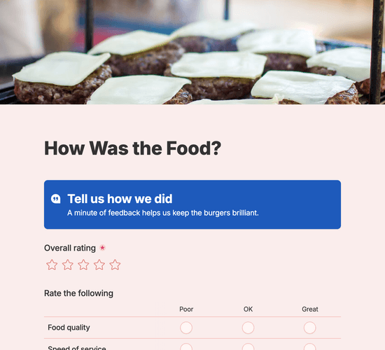 Burger Catering Feedback Form