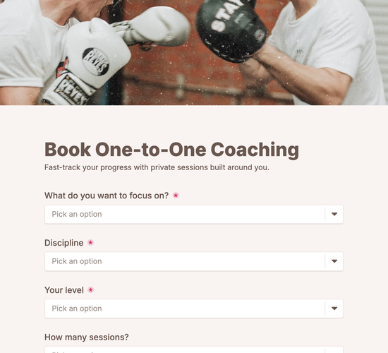 Private Martial Arts Lesson Booking Form